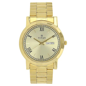 TITAN Champagne Dial Yellow Stainless Steel Strap Watch - 1644YM03 - KRISHNA WATCH COMPANY