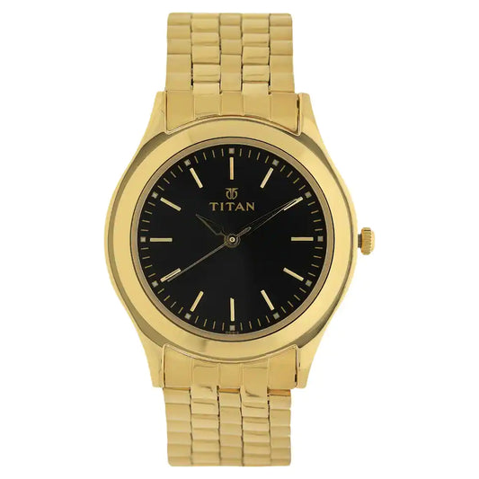 Titan Black Dial Yellow Stainless Steel Strap Watch 1648YM03