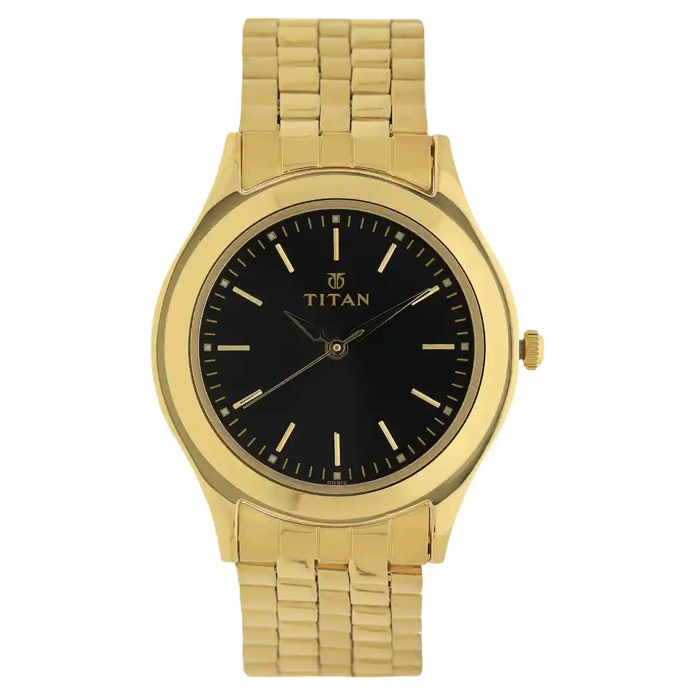 Titan Black Dial Yellow Stainless Steel Strap Watch - 1648YM03