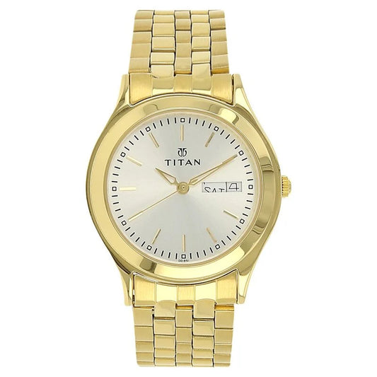 Titan Metal Analog with Day and Date Silver Dial Quartz Stainless Steel Strap Watch for Men  1648YM04