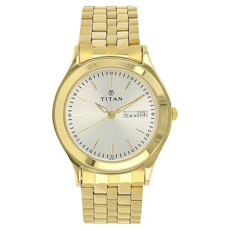 Titan Metal Analog with Day and Date Silver Dial Quartz Watch for Men - 1648YM04