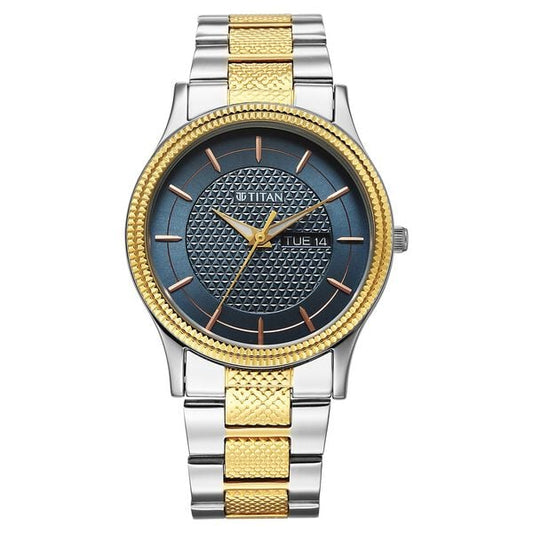 Titan Karishma Wedding Edit Quartz Analog with Day and Date Blue Dial Stainless Steel Strap Watch For Men 1650bm05