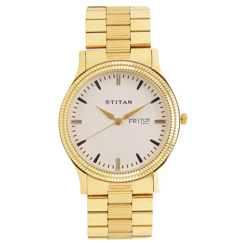 Titan Quartz Analog with Day and Date White Dial Stainless Steel Strap Watch for Men 1650YM03