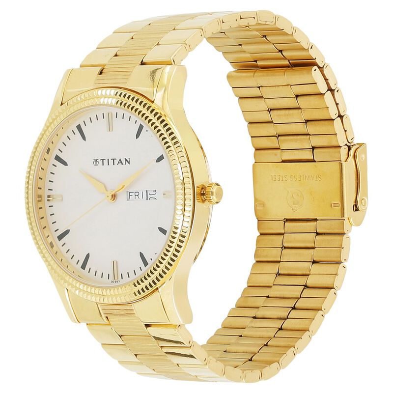 Titan Quartz Analog with Day and Date White Dial Stainless Steel Strap Watch for Men 1650YM03