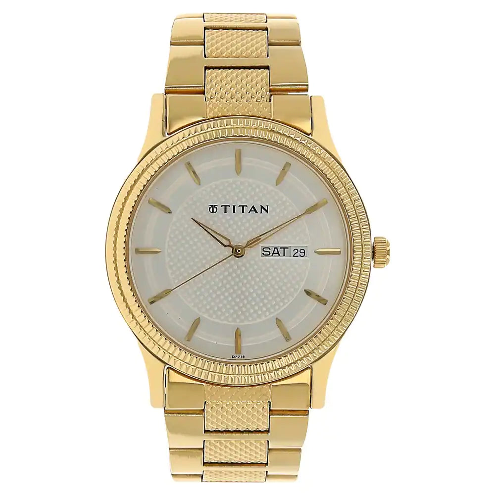 Titan Silver Dial Golden Stainless Steel Strap Watch 1650YM05