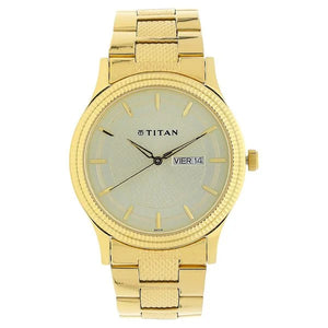 Titan Analog with Day and Date Quartz Champagne Dial watch for Men - 1650YM06 - KRISHNA WATCH COMPANY