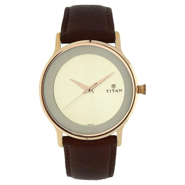Titan Champagne Dial Analog Leather Strap watch for Men  1672wl01