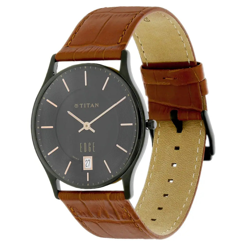 Titan Edge Brown Dial Leather Strap Watch NN1683NL01 (DE639) - KRISHNA WATCH COMPANY