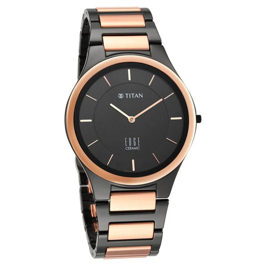 Titan Edge Ceramic Quartz in Midnight Gold with Black Dial Watch for Men 1696KC01