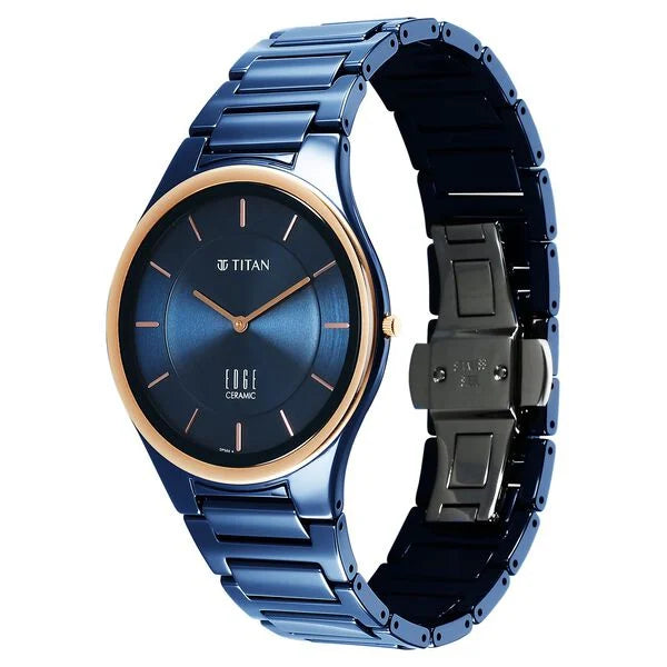 Titan Edge Bicolour Quartz Analog Blue Dial Blue Ceramic Strap Watch For Men 1696kc05