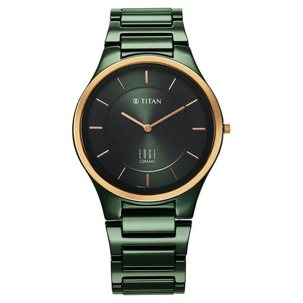 Titan Edge Bicolour Quartz Analog Green Dial And Green Ceramic Strap Watch For Men 1696kc10