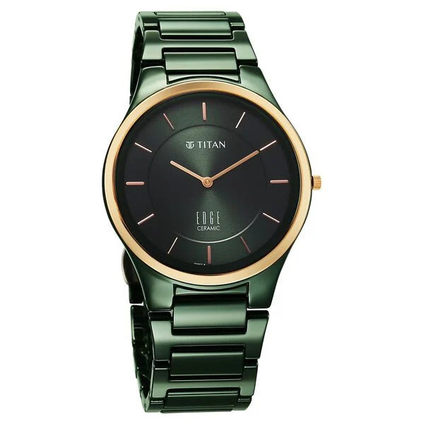 Titan Edge Bicolour Quartz Analog Green Dial And Green Ceramic Strap Watch For Men 1696kc10