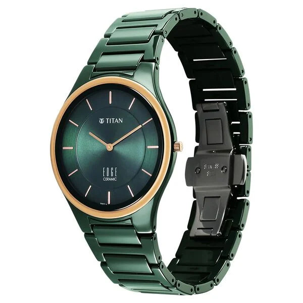 Titan Edge Bicolour Quartz Analog Green Dial And Green Ceramic Strap Watch For Men 1696kc10