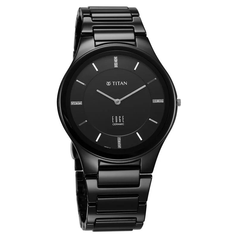 Titan Edge Ceramic Quartz in Glossy Black Dial Watch for Men - 1696NC12