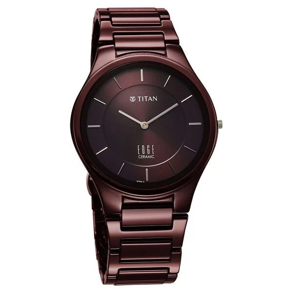 Titan Wine Ceramic Quartz Analog Maroon Dial Ceramic Strap Watch For Men 1696qc19 - KRISHNA WATCH COMPANY