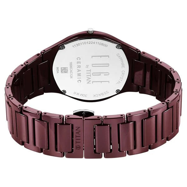 Titan Wine Ceramic Quartz Analog Maroon Dial Ceramic Strap Watch For Men 1696qc19