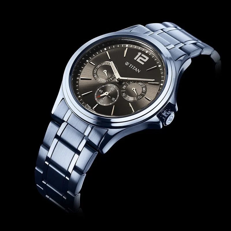 Titan Neo Splash Anthracite Dial Quartz Multifunction Stainless Steel Strap Watch for Men 1698QM01 - KRISHNA WATCH COMPANY