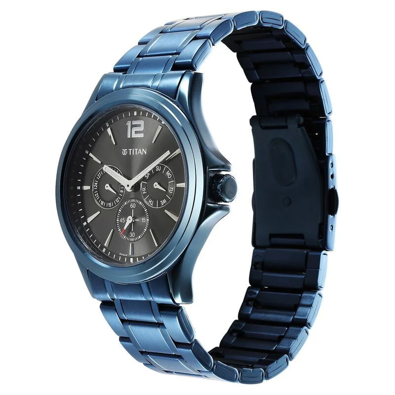 Titan Neo Splash Anthracite Dial Quartz Multifunction Stainless Steel Strap Watch for Men 1698QM01 - KRISHNA WATCH COMPANY