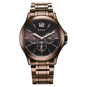 Titan Neo Splash Quartz Multifunction Brown Dial Stainless Steel Strap Watch for Men 1698QM02 - KRISHNA WATCH COMPANY
