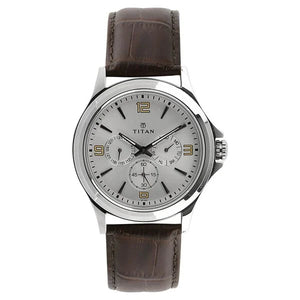 Titan Quartz Multifunction Silver Dial Leather Strap Watch for Men - 1698SL01 - KRISHNA WATCH COMPANY