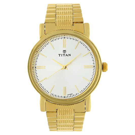 Titan Silver Dial Golden Stainless Steel Strap Watch 1712YM01
