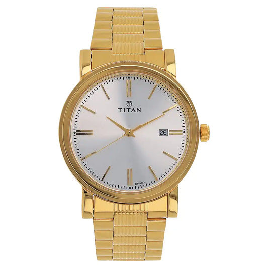 Titan Silver Dial Golden Stainless Steel Strap Watch -1712YM02