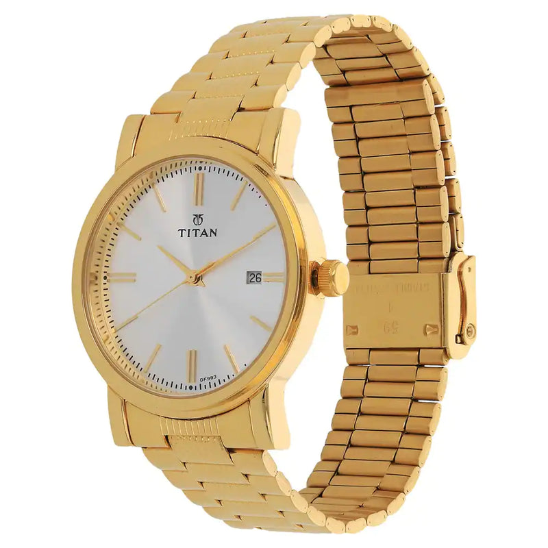 Titan Silver Dial Golden Stainless Steel Strap Watch - 1712YM02 - KRISHNA WATCH COMPANY