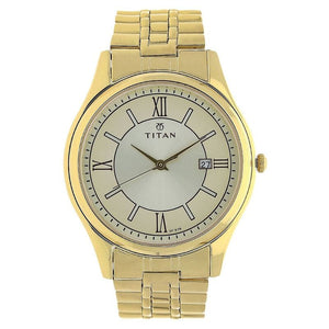 Titan Quartz Analog with Date Champagne Dial Stainless Steel Strap Watch for Men NR1713YM03 - KRISHNA WATCH COMPANY