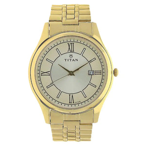 Titan Champagne Dial Golden Stainless Steel Strap Watch - 1713YM03 - KRISHNA WATCH COMPANY