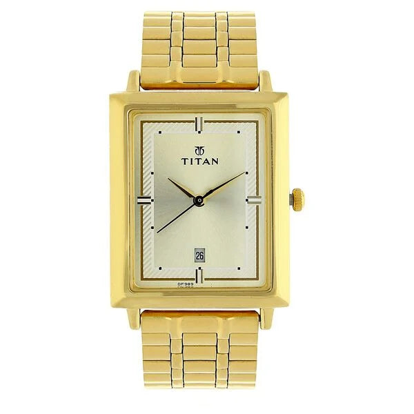 Titan Champagne Dial Golden Stainless Steel Strap Watch 1715YM02