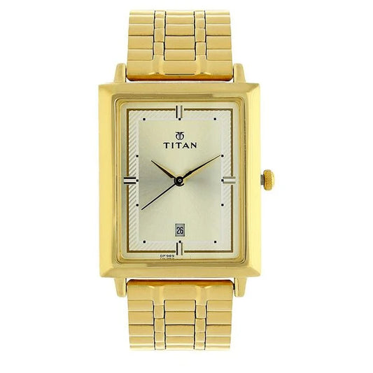Titan Champagne Dial Golden Stainless Steel Strap Watch 1715YM02