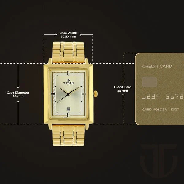 Titan Champagne Dial Golden Stainless Steel Strap Watch 1715YM02