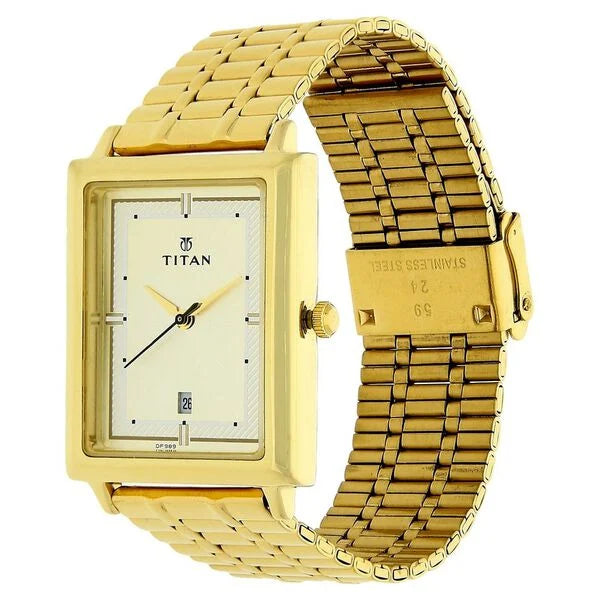 Titan Champagne Dial Golden Stainless Steel Strap Watch 1715YM02