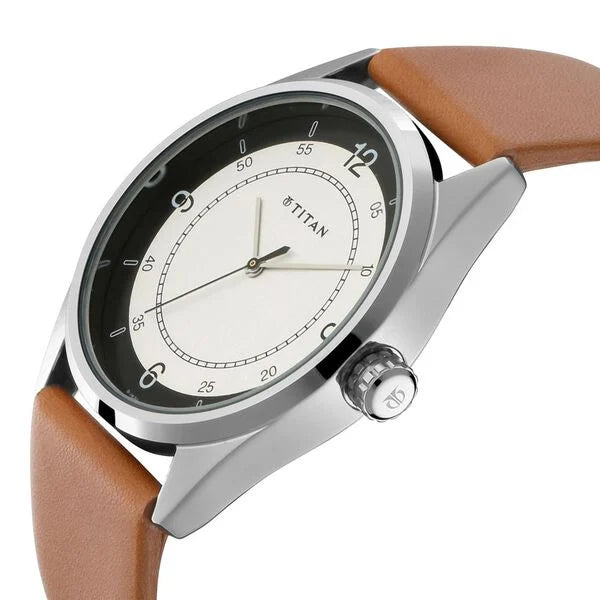 Titan Quartz Analog White Dial Leather Strap Watch for Men  1729sl03