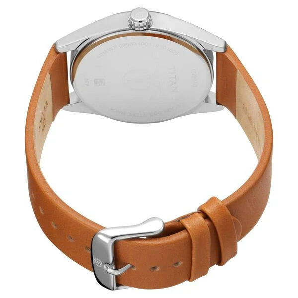 Titan Quartz Analog White Dial Leather Strap Watch for Men  1729sl03
