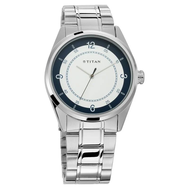 Titan Men's Timeless Charm: Men's Analog Watch with white Dial and Metal Strap 1729SM04