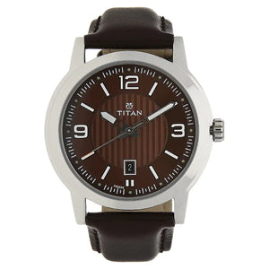 Titan Brown Dial Brown Leather Strap Watch NP1730SL03 (DG339) - KRISHNA WATCH COMPANY