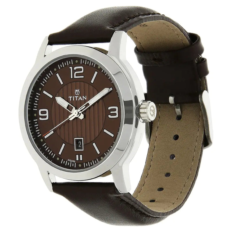 Titan Brown Dial Brown Leather Strap Watch NP1730SL03 (DG339) - KRISHNA WATCH COMPANY