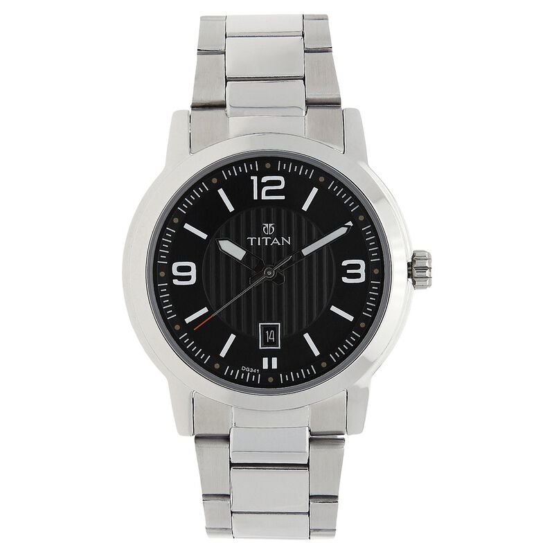 Titan Quartz Analog Analog with Date Black Dial Stainless Steel Strap Watch for Men NR1730SM02 - KRISHNA WATCH COMPANY