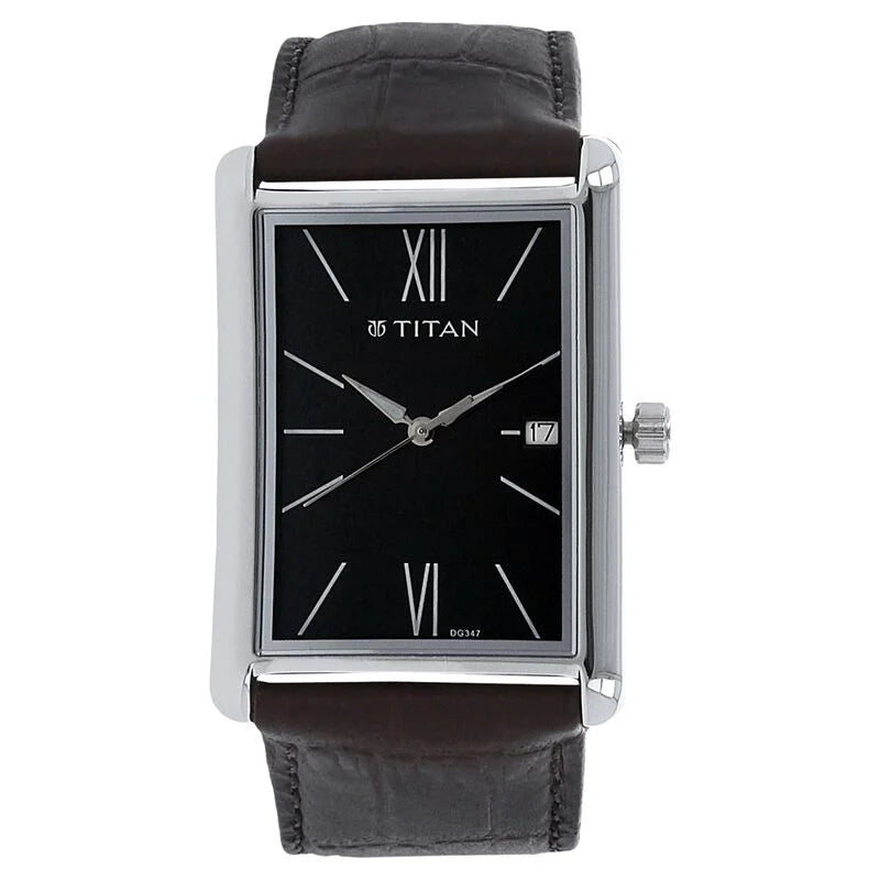 Titan Men's Urban Chic: Modernist Black Dial & Leather Strap Watch / 1731SL01 - KRISHNA WATCH COMPANY