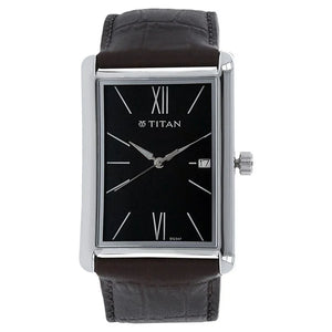 Titan Men's Urban Chic: Modernist Black Dial & Leather Strap Watch / 1731SL01 - KRISHNA WATCH COMPANY