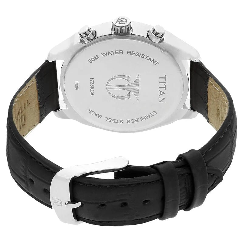 Titan Quartz Multifunction Silver Dial Leather Strap Watch for Men 1733KL02