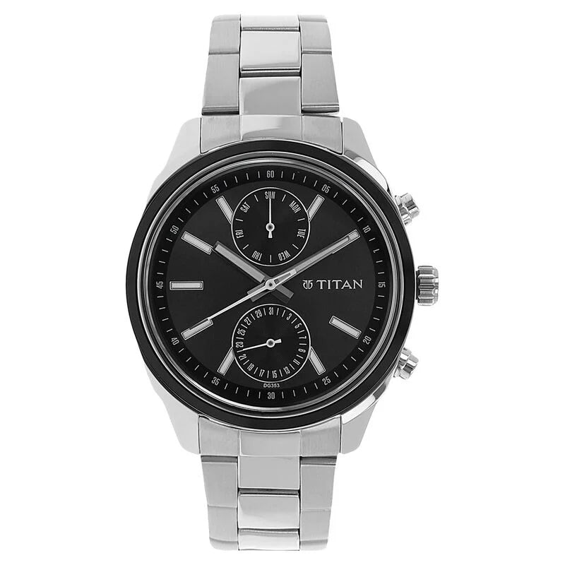Titan Men's Metropolitan Luxe: Multifunction dark grey Dial with Two-Tone Stainless Steel Bracelet Watch 1733KM01