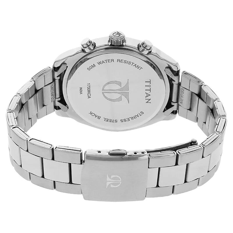 Titan Men's Metropolitan Luxe: Multifunction dark grey Dial with Two-Tone Stainless Steel Bracelet Watch 1733KM01
