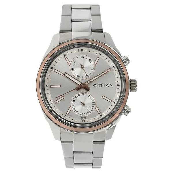 Titan Workwear Quartz Multifunction Silver Dial Stainless Steel Strap Watch for Men 1733km02