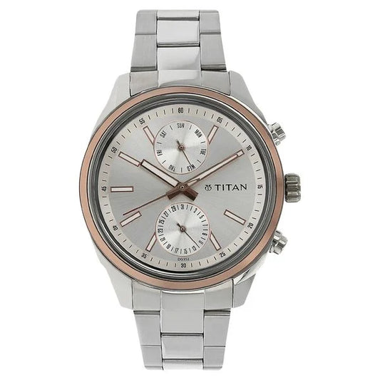 Titan Workwear Quartz Multifunction Silver Dial Stainless Steel Strap Watch for Men 1733km02