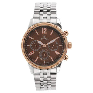 Titan Workwear Quartz Multifunction Brown Dial Stainless Steel Strap watch for Men 1734KM03 - KRISHNA WATCH COMPANY
