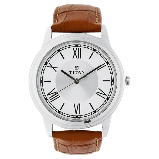Titan Silver Dial Brown Leather Strap Watch NN1735SL01 (DG399)