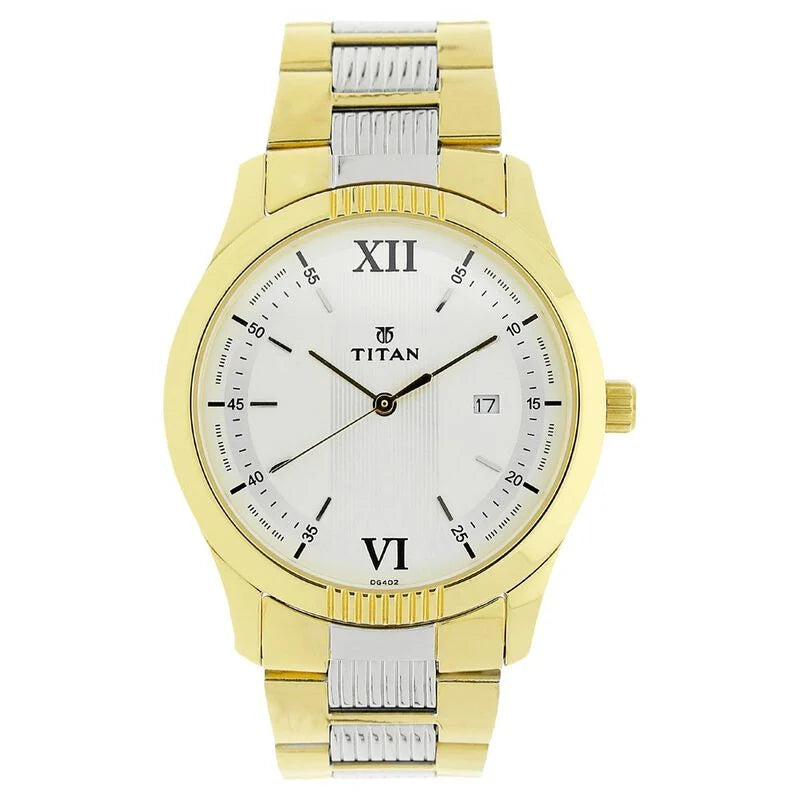 Titan Quartz Analog White Dial Stainless Steel Strap Watch for Men  1739BM01