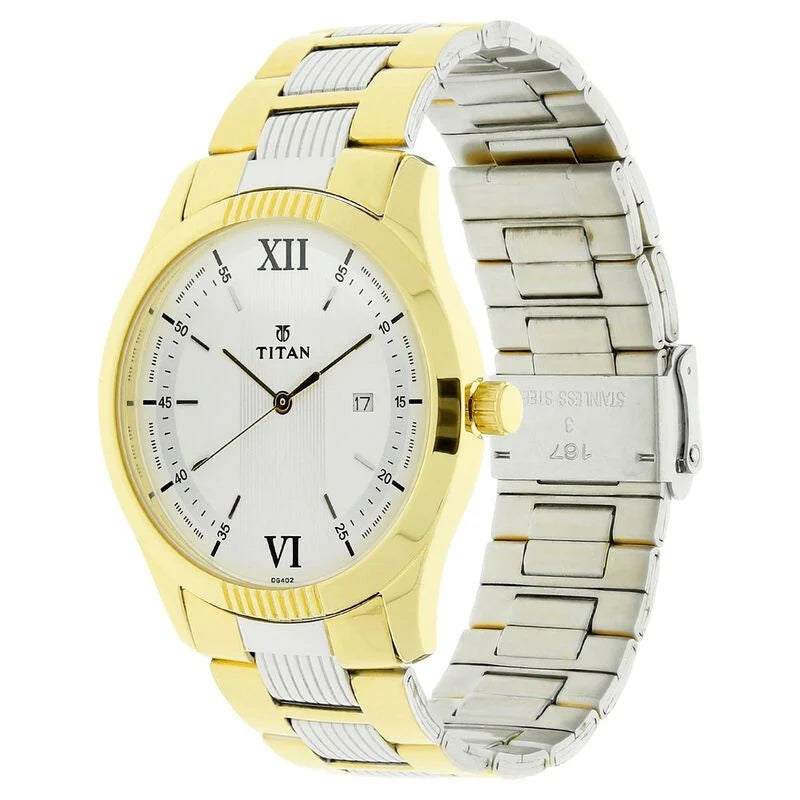 Titan Quartz Analog White Dial Stainless Steel Strap Watch for Men  1739BM01